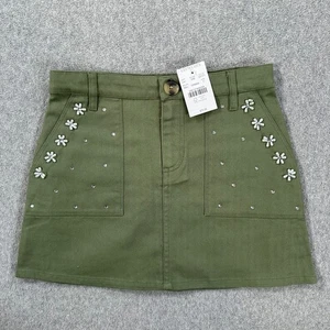 Vestido camisero Crewcuts J.Crew adornado con flores en sarga niña 6 verde manga corta - Imagen 1 de 9