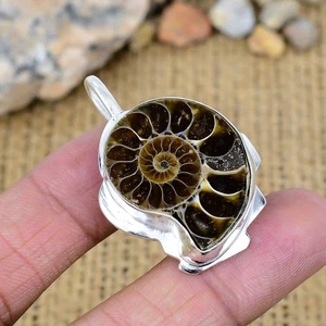 Ammonite Gemstone Handmade 925 Sterling Silver Jewelry New Year Pendant For Gift - Picture 1 of 4