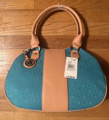 Bolso de mano Ann Klein mediano en turquesa con detalles tostados etiqueta de león nuevo con etiquetas Foto 1 de 4