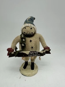 Cody Foster Primitive~Style Snowman Figure w/Happy Holidays Sign 9” - Picture 1 of 7