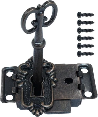 Cerradura esqueleto vintage con llave, cerradura de gabinete decorativa antigua para cofre Cupboa Foto 1 de 4