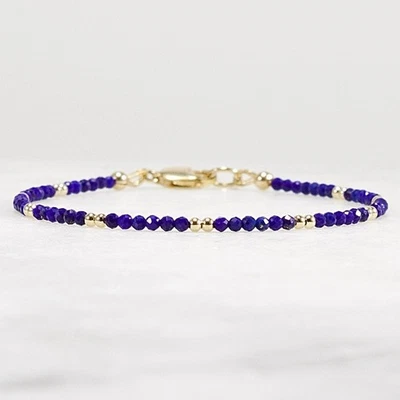 Lapis Bracelet, 14k Gold Filled or Sterling Silver Beads, Thin Minimalist - Image 1 of 4