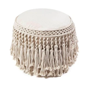 Anji Mountain Pretty Bird 18 in. x 20 in. Ivory Macrame Pouf - Picture 1 of 3