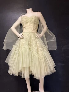 1950's Vintage Lorrie Deb Tulle and Lace Party Dress Cup Cake Mint Green W Shawl - Picture 1 of 12