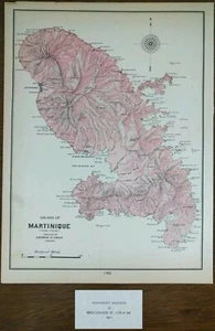 Vintage 1902 MARTINIQUE Map 11"x14" ~ Old Antique Original LE LAMENTIN - Picture 1 of 6