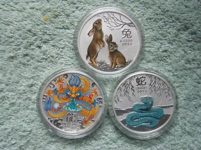 2023-24-2025 Australia Silver Lunar Series III coloreado (juego de 3 oz de rollos) Foto 1 de 4