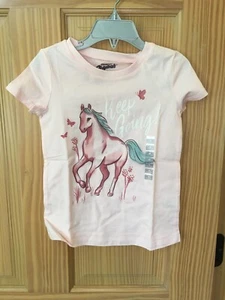 NWT Oshkosh Horse Tee Shirt Top Girls Short Sleeve Pink - Picture 1 of 1