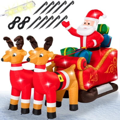Aufblasbarer Weihnachtsmann mit Schlitten XXL LED beleuchtet Deko Nikolaus Santa - Bild 1 von 4