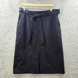New Sussan Womens Pencil Midi Skirt Size XL Black Stretch Knit Front Slit Tie - Picture 1 of 14