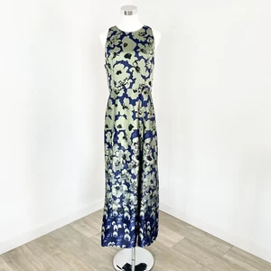 Banana Republic Maxi Dress Womens Size 8 Blue Green Floral Satin Sleeveless New - Picture 1 of 12