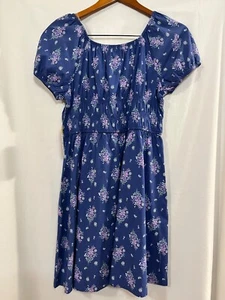 Wonder Nation Girls Floral Smocked Waist Short Sleeve Dress Blue New L+ ,XL, XXL - Picture 1 of 4