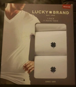 LUCKY BRAND Men's 3-Pack Soft Cotton V-Neck Tees White size Medium - Picture 1 of 2