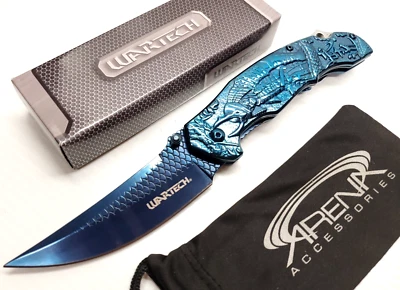 Samurai Warrior Pocket Knife Blade Tip Up Carry Blue Spring Assisted Wartech - Image 1 of 4