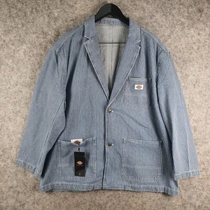 Dickies Jacket Mens Large Sky Blue Hickory Striped Blazer Oversized NEW 9004 - Bild 1 von 15