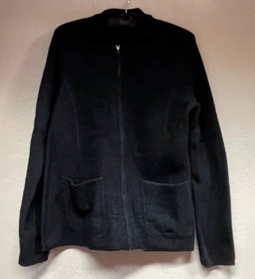 Charter Club Womens Medium Pure New Wool Fleece Full-Zip Sweater Black Pockets Foto 1 de 4