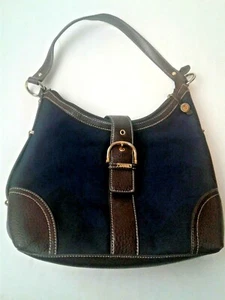 Chaps Dark Blue Shoulder Bag With Brown Leather Trim 9" x 13" - NICE! - Picture 1 of 6