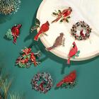 Broches cardinales rouges de Noël strass cristal animal oiseau broche épingle