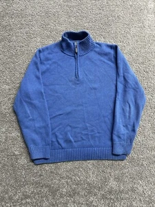 LL Bean Cotton Knit Quarter Zip Sweater Men's Blue Size L Reg 258291 - Picture 1 of 9