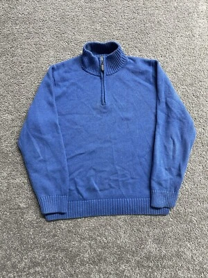 LL Bean Cotton Knit Quarter Zip Sweater Men's Blue Size L Reg 258291 - Image 1 of 4