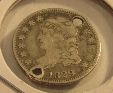 1829 United States Silver Capped Bust 5c Half Dime - Holed Cover