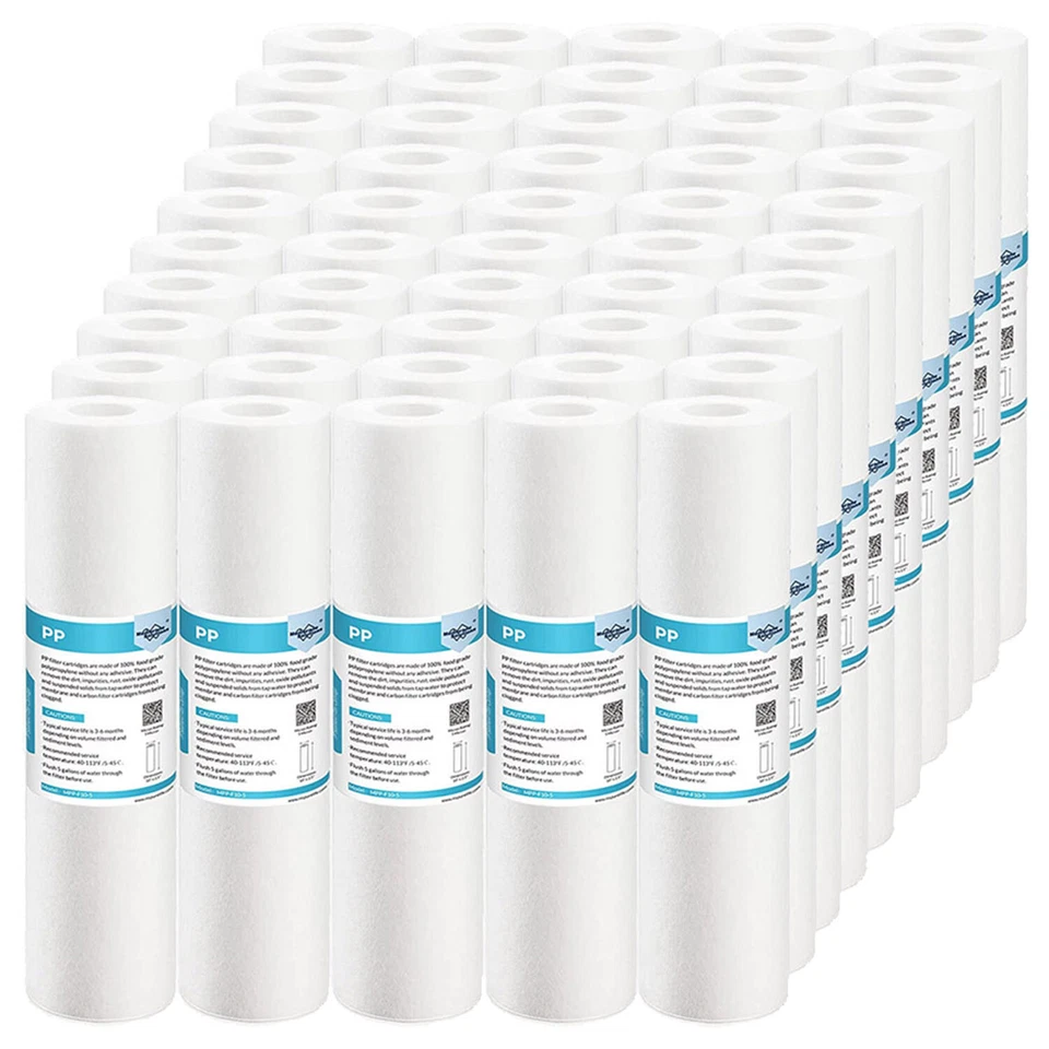 MEMBRANE SOLUTIONS 50Pack 1/5/10/20/25/50 Micron 10"x2.5" Sediment Water Filter Whole House Replace