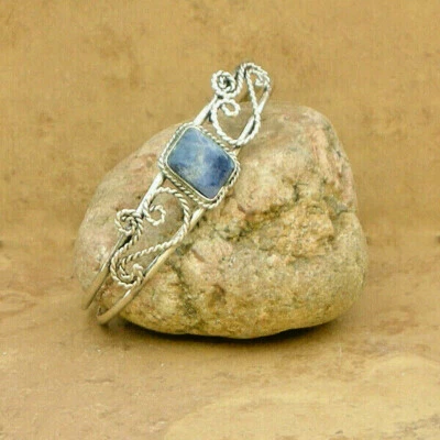 Semi-Precious Stone Cuff Bracelet-Blue Sodalite - Hand-Made in Peru-Fair Trade - Image 1 of 2