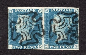 1840 SG 4 / DS8 - 2d blue plate 2 Pair ( L D - L E ) 2 super black Maltese cross - Picture 1 of 3