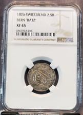 1826 SWITZERLAND SILVER 2.5 BATZEN BERN BEAR & CROSS NGC XF 45 NICE COIN