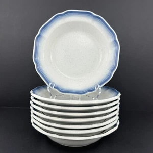 Mikasa COUNTRY CLUB Rimmed Cereal / Soup Bowls (8) Speckled White with Blue Rim - Picture 1 of 19