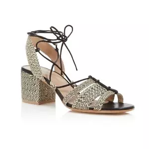 POUR LA VICTOIRE Womens Beige Woven Amada Open Toe Block Heel Sandals 7.5 - Picture 1 of 13