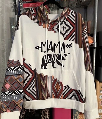 Mama Bear 2x Long Sleeve Hoodie Western Print With Kangaroo Pocket - Image 1 of 2