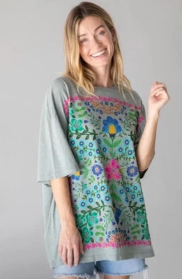 NUEVO CON ETIQUETAS NATURAL LIFE Talla Única 100% Algodón Camiseta Fácil Arco Iris Jardín Boxy Boho Top Foto 1 de 4