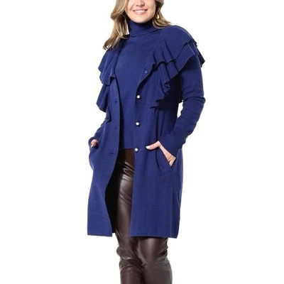 Christian Siriano Womens M P Jacket Blue Cowl Coatigan Sweater Coat Button Tie - Image 1 of 4