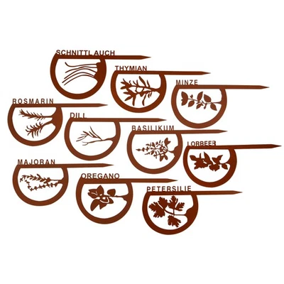 UNUS GARDEN UNUS® Gartenstecker Kräutergarten 10er Set Gartendeko Rostoptik Kräuterstecker