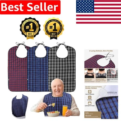 Baberos de alimentación impermeables para adultos, diseño a cuadros de 3 piezas para comodidad y limpieza Foto 1 de 4