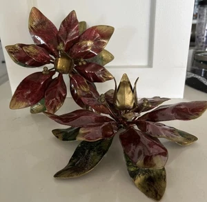 Vintage Kerzenhalter GUMPS bemalt emailliert Metall Blumen Weihnachtsstern Italien. - Bild 1 von 10