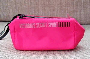 Victoria's Secret Sport Hot Neon Pink Small Double Zipper Nylon Pouch Logo EUC - Picture 1 of 5