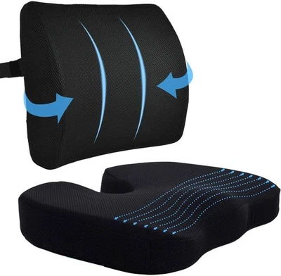 Memory Foam Seat Cushion w/Lumbar Support Pillow for Back & Sciatica Pain Relief - Image 1 of 4