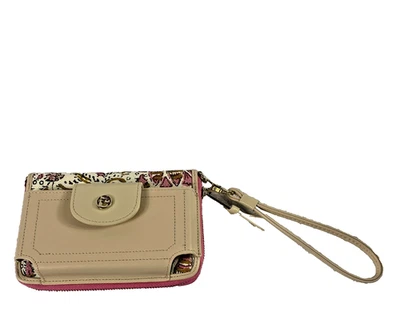 Spartina 449 Wallet Wristlet Womens One Size Beige Pink Floral Linen Leather - Image 1 of 4