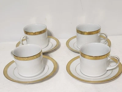 JUEGO DE 4 TAZAS Y PLATILLOS VINTAGE ROYAL GALLERY "GOLD BUFFET" Foto 1 de 4