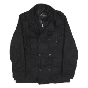 GUESS Mens Black Wool Blend Military Style Jacket XL Woven Zip Casual Outerwear - Picture 1 of 6