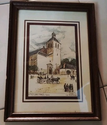 Tableau N7127 Saint-Marcel Église -Gravure colorisée Yves Ducourtioux - Photo 1/4