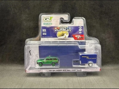 Greenlight Hot Pursuit Hitch & Tow 2001 Jeep Cherokee com reboque de carga **PERSEGUIÇÃO** - Imagem 1 de 3