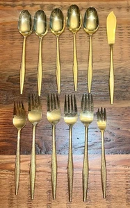 LOT of 12 FLORENTINER FLR1 Gold Plated Flatware Forks Spoons - Picture 1 of 7