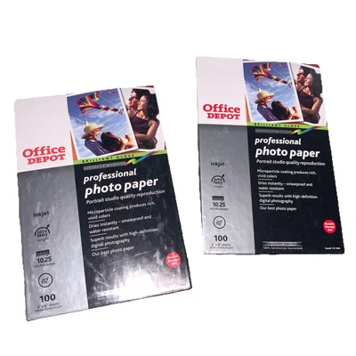 Set Of  2 OFFICE DEPOT Professional Photo Paper 4” x 6” Gloss 100 Sheets NEW - Image 1 of 4