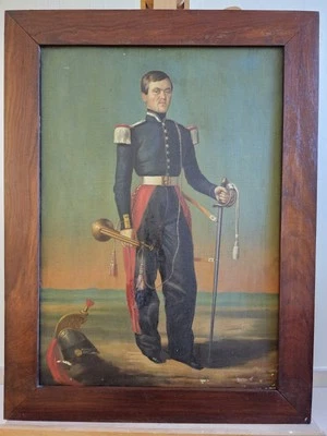 Tableau Peinture Toile Portrait Soldat Officiers Napoléon 1er Signé CHEVREUX - Photo 1/4