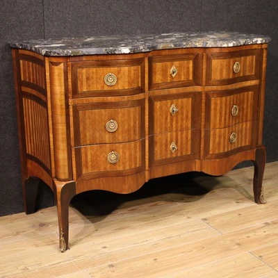 Commode française meuble chiffonier bois marqueté dessus marbre transition 800 - Photo 1/4