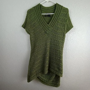 New Directions V-Neck Asymmetrical Hem Knit Sweatern Women's Size Large Green - Picture 1 of 7