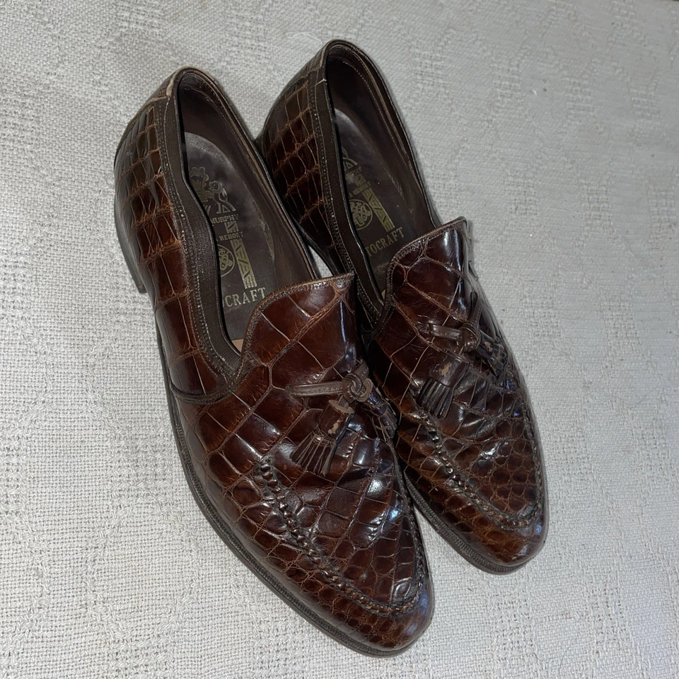 Johnston & Murphy Aristocraft Men’s Dress Loafers Size 10.5 D Brown Faux Gator  - Image 1 of 4