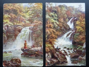 Dolgellau 2 x RHAIADR LOWER FALLS c1920s Postcard by Raphael Tuck 7602 / 7095 - Picture 1 of 5